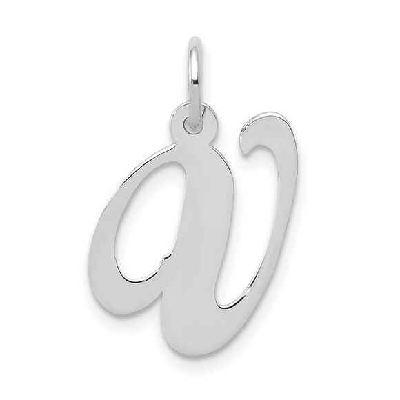 14k White Gold, Ella Collection Medium Fancy Script Initial V Pendant - Picture 1 of 5